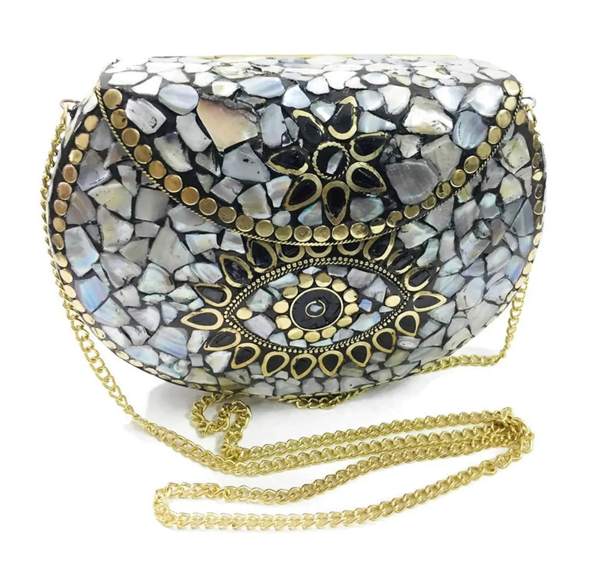 Silver Mosaic Shell Metal Handbag for Women